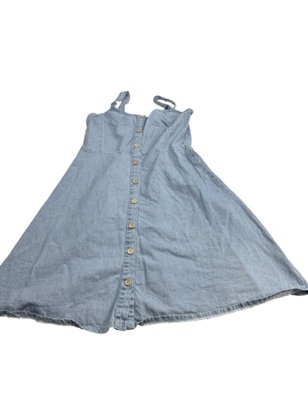 Shein Light Blue Button-Front Denim Mini Dress With Adjustable Straps Elastic Ba - Picture 4 of 9